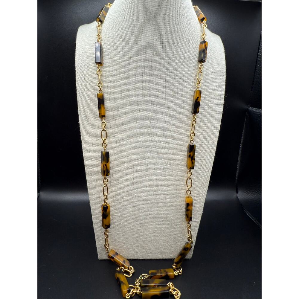 J Crew Retired Gold Tone and Faux Tortoise Chain Necklace - Picture 2 of 4